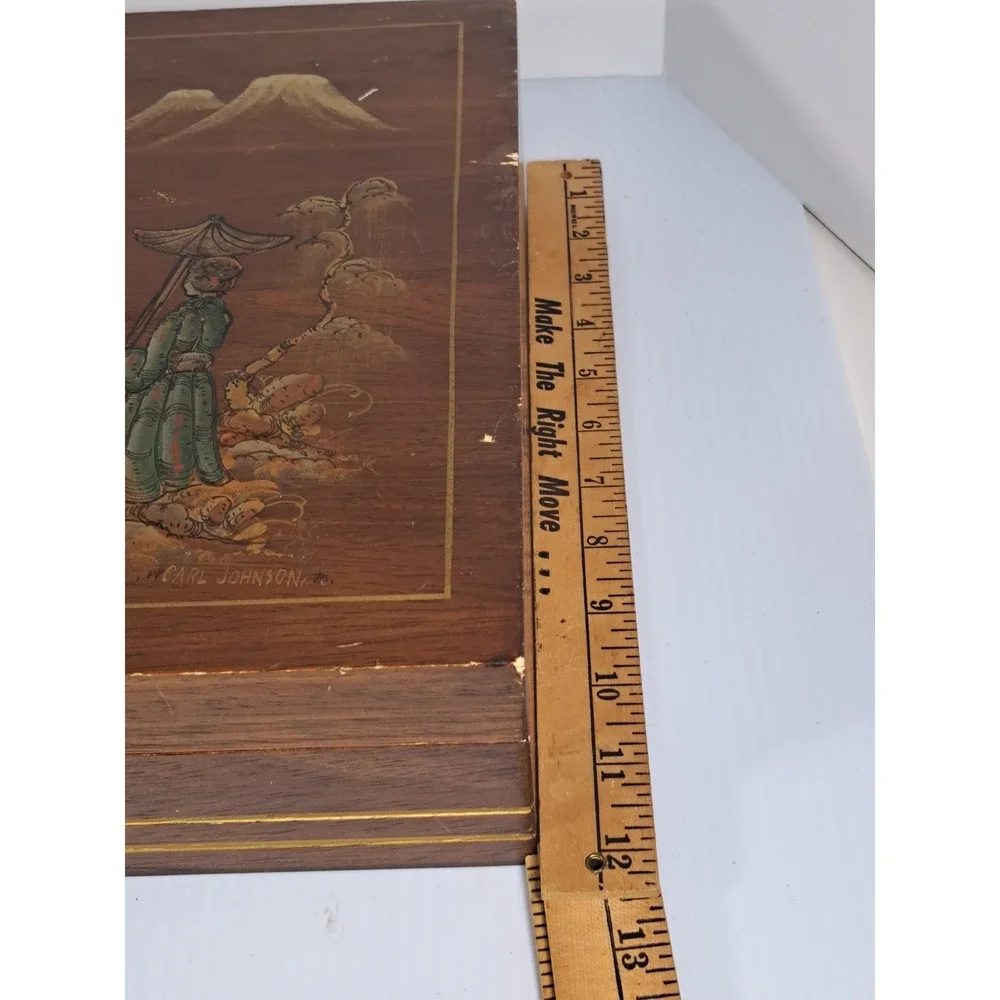 Vintage Eureka Wood Silverware Chest Carl Johnson Hand Painted Chinoiserie Box